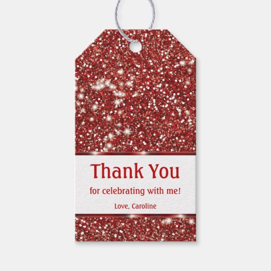 赤フェイクグリッターテクスチャーありがとうありがとう ギフトタグ (正面)