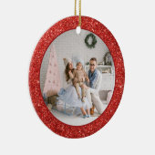 赤フェイクグリッター家族フォトクリスマス セラミックオーナメント (右)