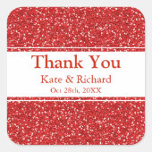 赤フェイクグリッター結婚の感謝 スクエアシール (正面)