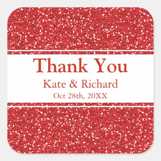 赤フェイクグリッター結婚の感謝 スクエアシール (正面)