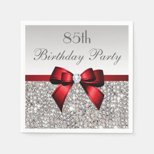 赤フェイク弓シークインダイヤモンドエイジ誕生日 スタンダードカクテルナプキン (正面)