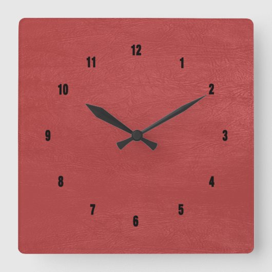 赤フェイク皮質感 スクエア壁時計 (正面)