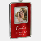 赤フェイク箔21歳の誕生日フォト シルバープレートフレームオーナメント (右)
