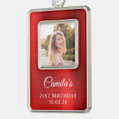 赤フェイク箔21歳の誕生日フォト シルバープレートフレームオーナメント (左)
