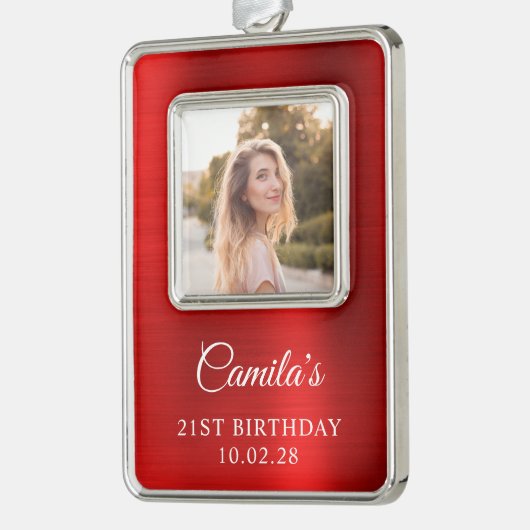 赤フェイク箔21歳の誕生日フォト シルバープレートフレームオーナメント (左)