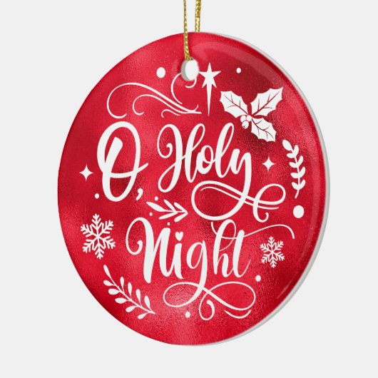赤フェイク箔O聖夜レタリング写真 セラミックオーナメント (左)