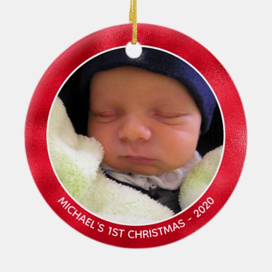 赤フェイク箔O聖夜レタリング写真 セラミックオーナメント (裏面)