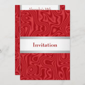 赤フェイク絹ホワイトシルバー18th誕生日パーティー 招待状 (正面/裏面)