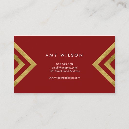 赤フェイク金ゴールド幾何学的デザインメイクアップアーティスト 名刺 (裏面)