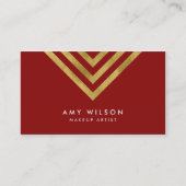 赤フェイク金ゴールド幾何学的デザインメイクアップアーティスト 名刺 (正面)