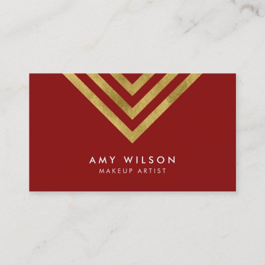 赤フェイク金ゴールド幾何学的デザインメイクアップアーティスト 名刺 (正面)