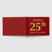 赤フェイク金ゴールド25th誕生日パーティー+名前をカスタムする ゲストブック (全面)