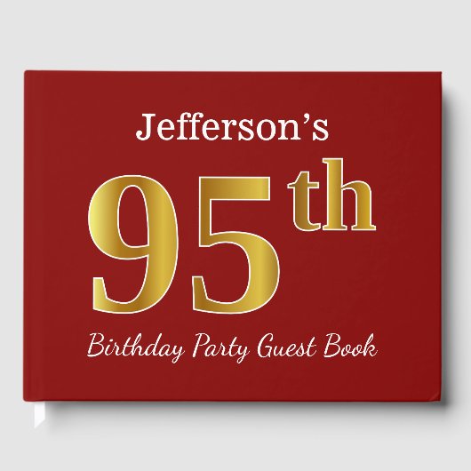 赤フェイク金ゴールド95th誕生日パーティー+名前をカスタムする ゲストブック (正面)