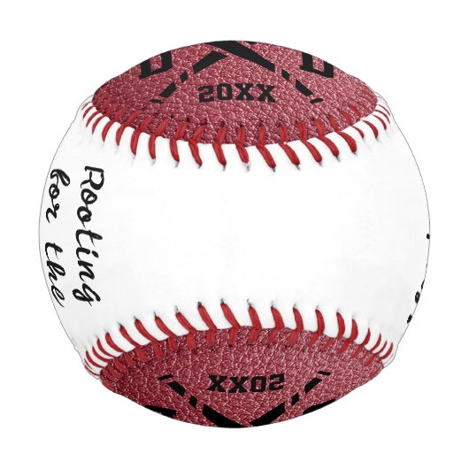 赤フェイク革モノグラムの父の日 野球ボール (正面)