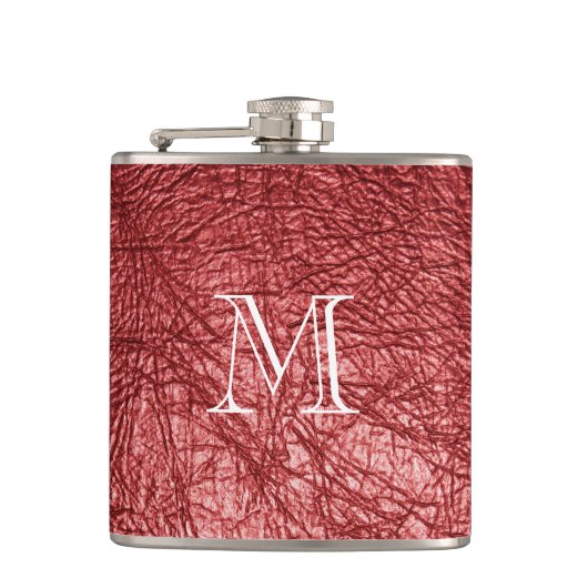 赤フェイク革モノグラムステンレス鋼フラスコ フラスク (正面)