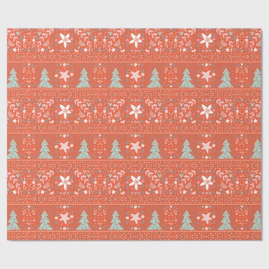 赤フェスティバルかわいらしクリスマスギフト包装紙 ラッピングペーパー (フラット)