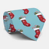 赤フェスティバルクリスマスストッキングパターン青 ネクタイ (ロール)