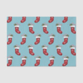 赤フェスティバルクリスマスストッキングパターン青 薄葉紙 (正面)