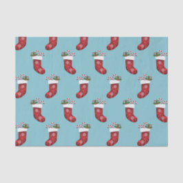 赤フェスティバルクリスマスストッキングパターン青 薄葉紙