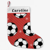 赤フェスティバルサッカーボール&スノーフレーク子供の名前クリスマス スモールクリスマスストッキング (正面)