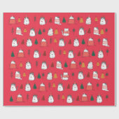 赤フェスティバル猫とクリスマスツリーラッピング紙 ラッピングペーパー (フラット)