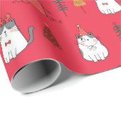赤フェスティバル猫とクリスマスツリーラッピング紙 ラッピングペーパー (ロールコーナー)