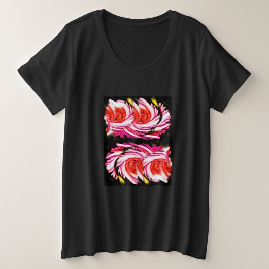 赤フェスティバル花 プラスサイズTシャツ (デザイン正面)