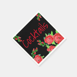 赤フォーマルアート花 スタンダードカクテルナプキン