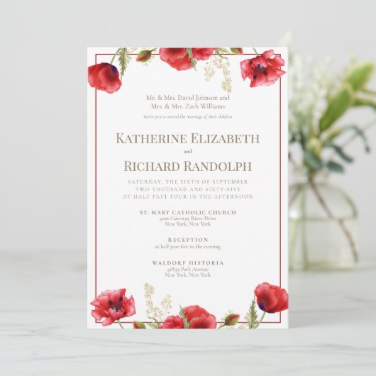 赤フォーマルフローラレッド&ホワイト結婚式招待状 招待状 (スタンド正面)