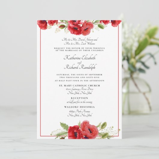 赤フォーマルフローラ2会場結婚式招待状 招待状 (スタンド正面)