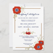 赤フォーマル航海の白と青のアネモネ結婚の 招待状 (正面)