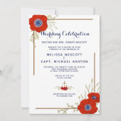 赤フォーマル航海の・白・青アネモネ結婚の 招待状 (正面)