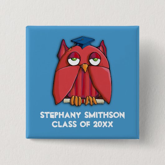 赤フクロウグラッドアクアスクエア卒業ボタン 缶バッジ (正面)