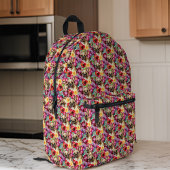 赤フランスのハイビスカス熱帯産ブルドッグとパープル プリントバックパック