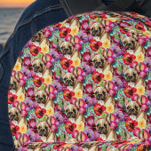 赤フランスのハイビスカス熱帯産ブルドッグとパープル プリントバックパック