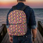 赤フランスのハイビスカス熱帯産ブルドッグとパープル プリントバックパック