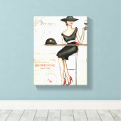 赤フランスのワインを飲む女性 キャンバスプリント (インサイチュ (ウッドフロア))