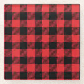 赤フランネルバッファローチェックパターン ガラスコースター (正面)