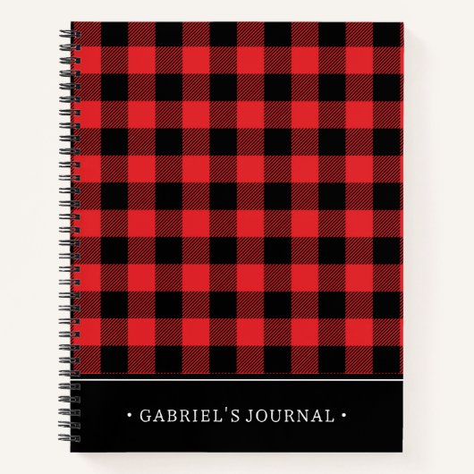 赤フランネルバッファローチェックパターン |名前の追加 ノートブック (正面)