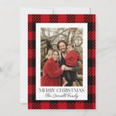 赤フランネルプレイドカスタム家族の写真クリスマス シーズンカード (正面)