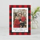 赤フランネルプレイドカスタム家族の写真クリスマス シーズンカード (スタンド正面)