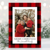 赤フランネルプレイドカスタム家族の写真クリスマス シーズンカード