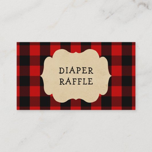 赤フランネル赤ちゃんシャワーおむつラッフルチケット エンクロージャーカード (正面)