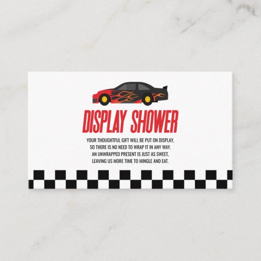 赤フレイムレースカー赤ちゃんシャワー表示シャワー エンクロージャーカード (正面)