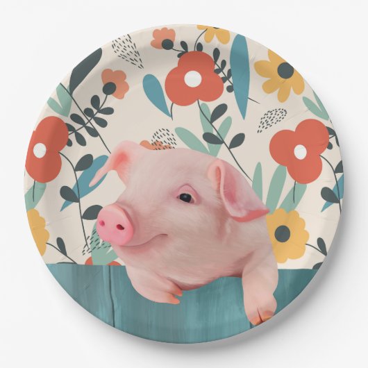 赤フレンドリーちゃん |かわいい赤ちゃん動物 ペーパープレート (正面)