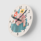 赤フレンドリーちゃん |かわいい赤ちゃん動物 ラウンド壁時計 (傾斜)