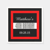 赤フレーム付き40thバースデーカスタムタブラックV01C3 スタンダードカクテルナプキン (正面)