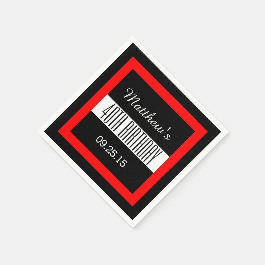 赤フレーム付き40thバースデーカスタムタブラックV01C3 スタンダードカクテルナプキン (角)