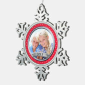 赤フレーム水玉模様適用領域 スノーフレークピューターオーナメント (右)