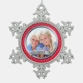 赤フレーム水玉模様適用領域 スノーフレークピューターオーナメント (正面)